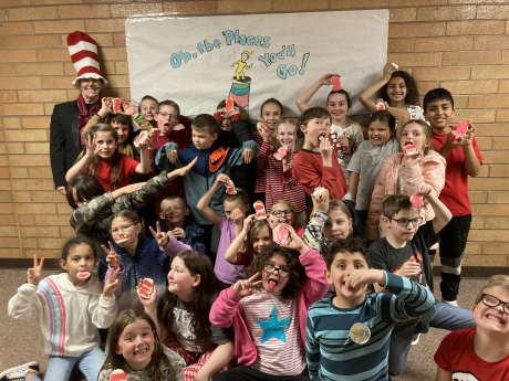 The Cat in the Hat with some Santaquin students
