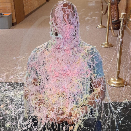 Mr. Richins buried under layers and layers of silly string