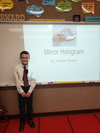 Camden Rowley presenting a lesson to his 5th Grade Class