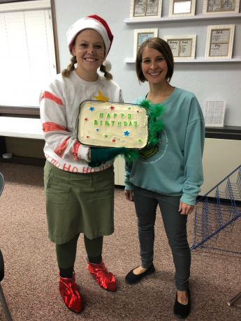 Mrs. Leighton got a festive birthday cake