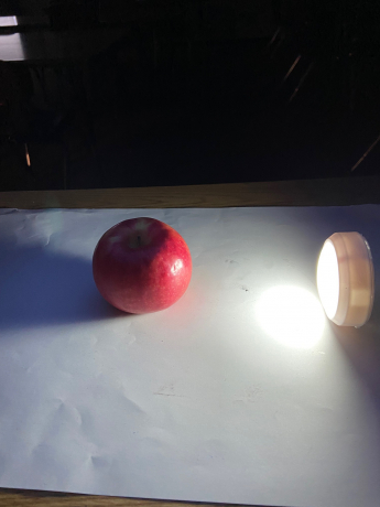 The example Mrs. Russell used to show shadows - a flashlight shining on an apple