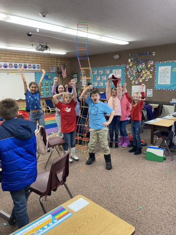 Students with their Teamwork Towers