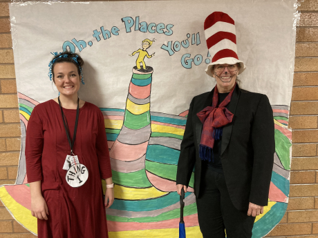 The Cat and the Hat with Thing One - teachers dressed up at school