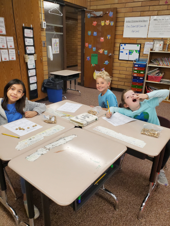 Second graders working on their arrays in class