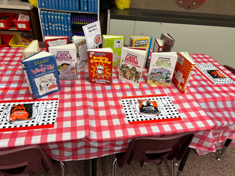 Books on the book tasting table